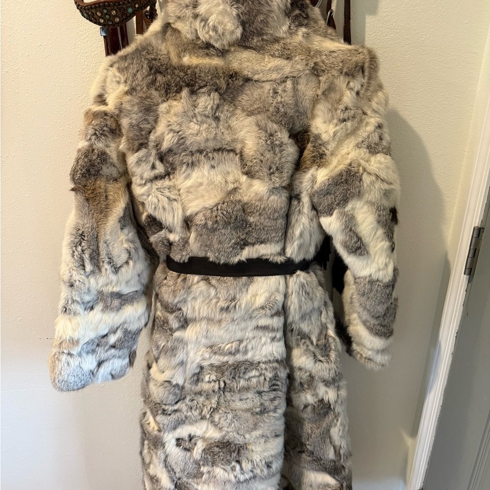 Authentic Rabbit Fur Coat with Belt - Picture 2 of 6